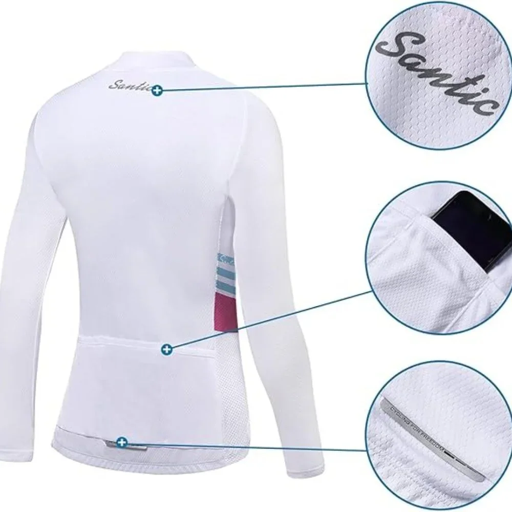 NWT Santic Olivia Women's S-2XL White Cycling Jersey Long Sleeve Full Zip, Rear - Picture 6 of 12